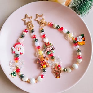 Christmas Phone Charm Strap, Christmas Keychain, Christmas Beaded Phone Charm, Santa Claus Keychain, Rudolph Keyring, Cute Christmas Gift