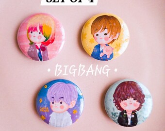 SET OF 4 Button Pins Bigbang G-DRAGON T.O.P Taeyang Daesung Still
