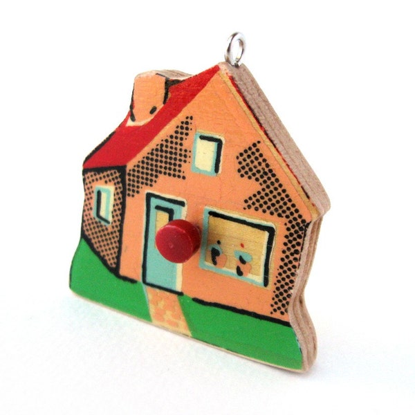 House - ORNAMENT - Vintage Wooden Puzzle Piece - FREE SHIPPING