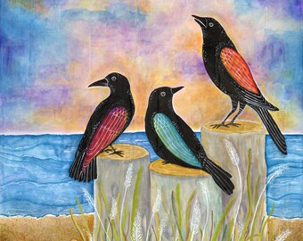 three crows at sunset - limited edition print