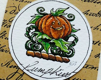 Pumpkin Original Art Illustration Drawlloween Miniature Halloween