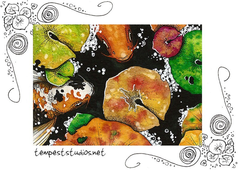 Autumn Koi 2 Original ACEO 2.5 x 3.5 Watercolor Painting Trading Card Art image 1