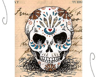 Sugar Skull Original ACEO 2.5x3.5 Day of the Dead Artist Trading Card