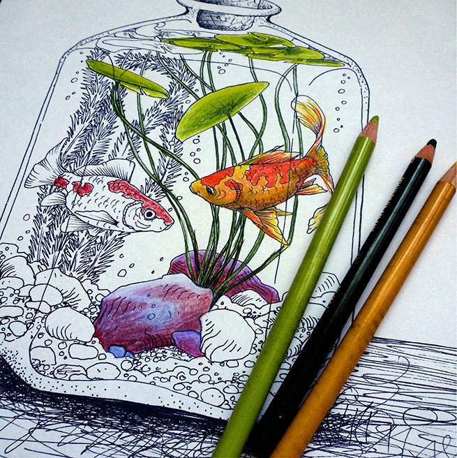 Download Goldfish Coloring Page 2 By Tempest Studios Printable Adult Etsy