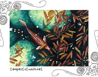 Rowan Koi Pond ACEO 2.5x3.5 Limited Edition Print Mini Trading Card Art