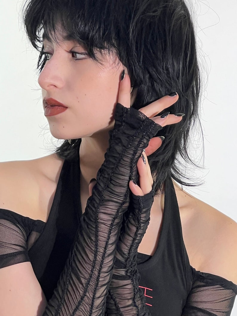 Black Mesh Warmers | Black Lace Gloves | Goth Long Gloves | Evening Gloves | Emo Mesh Gloves | Mesh Warmer | Mesh Gloves | Y2K Warmer| Arm Warmers