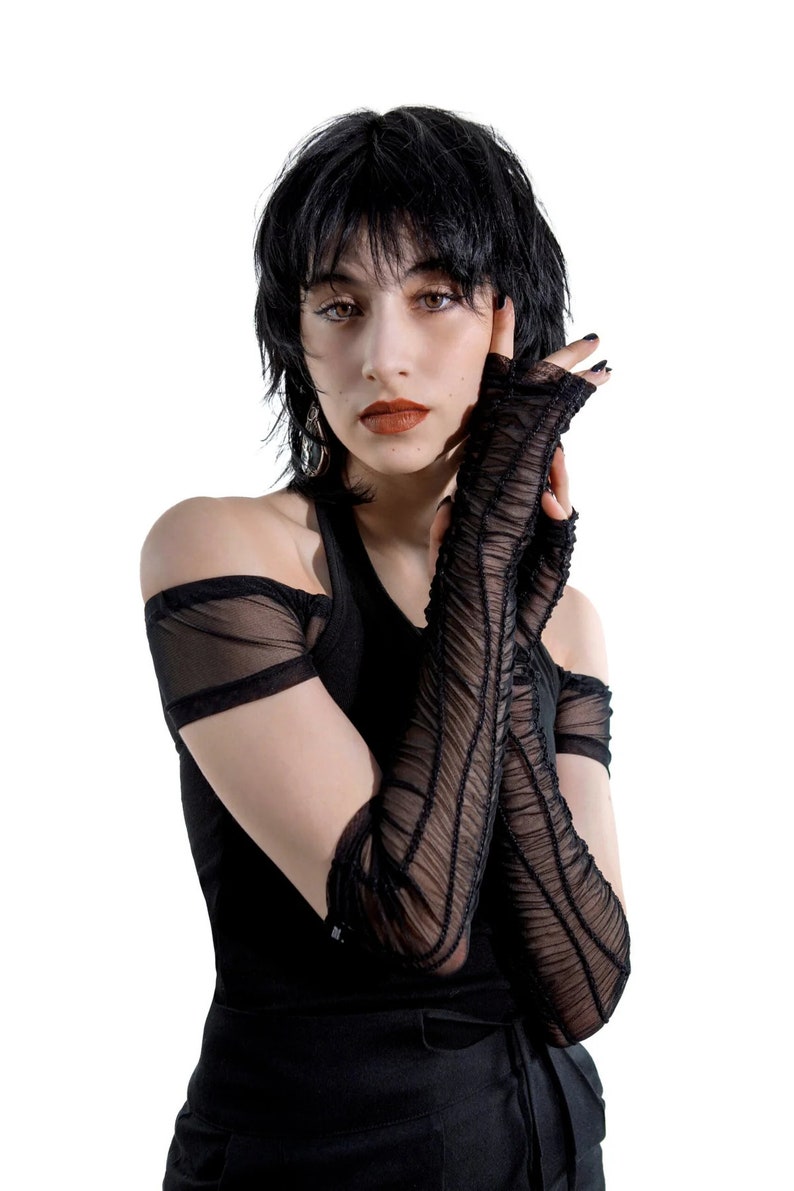 Black Mesh Warmers | Black Lace Gloves | Goth Long Gloves | Evening Gloves | Emo Mesh Gloves | Mesh Warmer | Mesh Gloves | Y2K Warmer | Arm Warmers