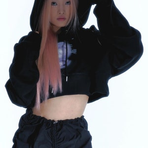 Black Crop Hoodie, Gothic Top, Korean Clothing, Y2K top, Gothic style, Gothic Hoodie, Punk Top, Cut Out Hoodie, Korean Style, Graphic Hoodie