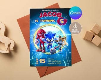 Editable Sonic Birthday Invitation, Awesome Sonic Party Invite, Sonic The Hedgehog Party, Kids Birthday  Invite