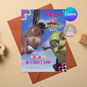 Editable Shrek Birthday Party Invitation Template, Digital Mobile Birthday, Party With Shrek, Instant Download, Canva