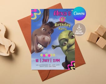 Editable Shrek Birthday Party Invitation Template, Digital Mobile Birthday, Party With Shrek, Instant Download, Canva