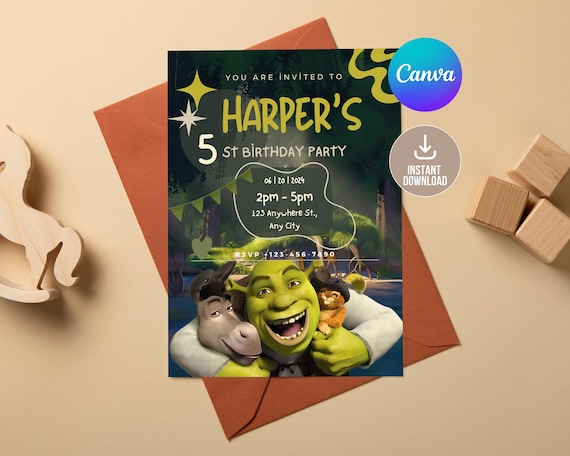 Editable Shrek Birthday Party Invitation Template, Digital Mobile Birthday, Party With Shrek, Instant Download, Canva