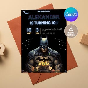 Edytowalne zaproszenie na imprezę urodzinową Bat Superhero, drukowane zaproszenie na imprezę urodzinową Bat Guy, urodziny superbohatera, zaproszenie na imprezę Bat Boy, urodziny chłopca