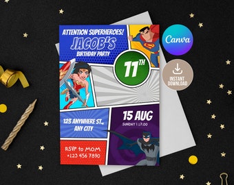 Editable Superheroes Invitation Template, Editable Superheroes Birthday Invitation Digital,Printable Superheroes Birthday Party Invitation