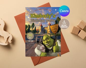 Editable Shrek Birthday Party Invitation Template, Digital Mobile Birthday, Party With Shrek, Instant Download, Canva