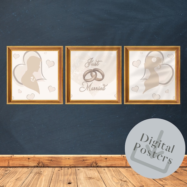 Pack 3 digital posters, marriage wall art, home decoration, country wedding decoration, flowers, set of prints, gifts
