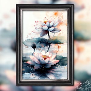 Lotus Awakening – Poster digitale Zen – Arte murale del benessere – Pittura digitale di fiori – Decorazione di meditazione e serenità