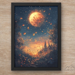 Moonlit Autumn download digitale - poster di pittura stampabile arte simbolica - arte autunnale - JPEG