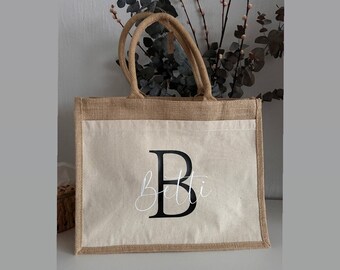 Name personalisiert - Jute/ Baumwolle Tasche | Shopper | Markttasche | Einkaufstasche | Strandtasche | Geschenktasche | Geschenk Idee