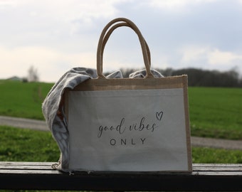 good vibes ONLY - Jute/ cotton bag | shopper | market bag | shopping bag | beach bag | gift bag | gift idea