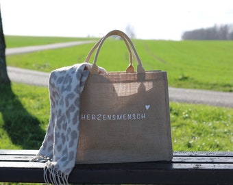 HERZENSMENSCH - Jute Tasche | Shopper | Markttasche | Einkaufstasche | Strandtasche | Geschenktasche | Geschenk Idee