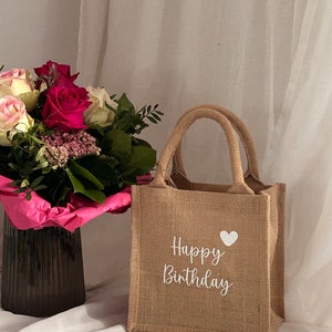 Happy Birthday - Jute Petite Tasche | Geschenktasche | Geschenk Idee | kleines Dankeschön | Gastgeschenk