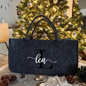 Personalisierte Filztasche , Shopper, Tragetasche, Einkaufskorb, Tasche, Korb, Filz, Filzkorb 50cm x 25cm x 25cm in Dunkelgrau