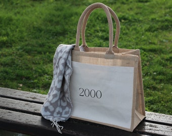 Jahr personalisiert - Jute/ Baumwolle Tasche | Shopper | Markttasche | Einkaufstasche | Strandtasche | Geschenktasche | Geschenk Idee
