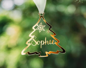 Personalized Gold Acrylic Christmas Ornament: Minimalist Tree Bauble