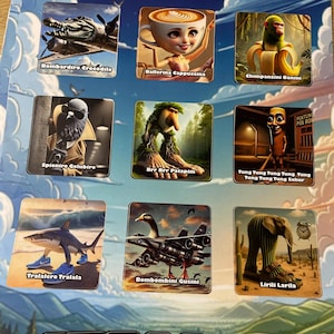 x9 Italian Brainrot meme stickers pack - Tum Sahur - Ballerina Cappuccina - Bobrito - Crocodilo - Gusini - Golubiro - Skibidi laptop decals