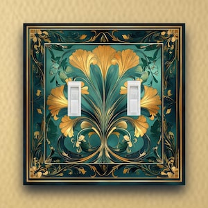 Golden Nouveau Bloom stained glass Inspired design Wall Switch Plate outlet cover light switch plate wall cover home decor art nouveau SG01