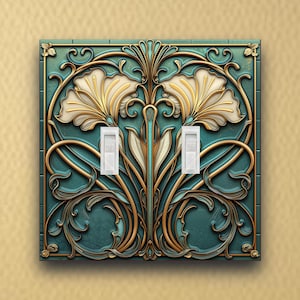 Golden Nouveau Whirl Art Nouveau Inspired design Wall Switch Plate outlet cover light switch plate wall plate covers home decor rocker gift