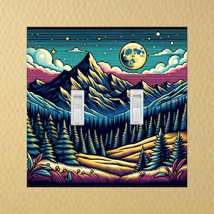 Mountains and Moon Light Switch Plate Outlet covers Electric switch plate wall decor rocker plate light switch plates wall plate decor