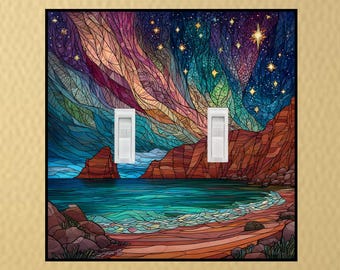 Stained Glass Shores Light Switch Plate outlet cover rocker wall plate covers home decor