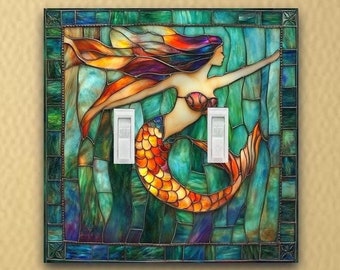 Stained glass inspired Mermaid switch plate light switch plate Wall Switch Plate outlet cover rocker switch plates switch plate wall plate