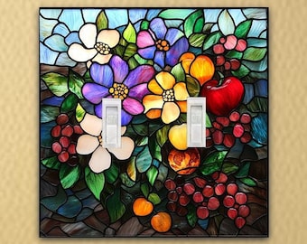 Stained Glass Inspired Blooms Light Switch Plate-Outlet cover-switch plate-wall decor-Stained glass Wildflower-rocker plate-cover home decor