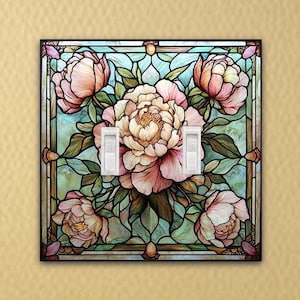 Stained Glass inspired Peony switch plate light switch plate Wall Switch Plate outlet cover rocker switch plate lightswitch plate wall plate