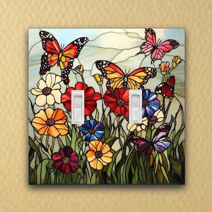 Stained Glass inspired Butterfly Meadow Design Light Switch Plate-Outlet cover-switch plate-wall decor-housewarming-rocker plate home decor