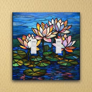 Stained Glass Inspired Water Lilies Light Switch Plate-Outlet cover-switch plate-wall decor-Stained glass Wildflowers-rocker plate-cover