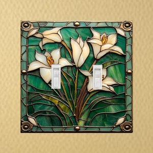 Art Nouveau Lily Wall Switch Plate outlet cover rocker plate light switch plate wall plate covers gift idea printed image of stained glass
