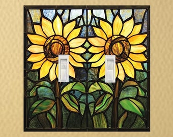 Art Nouveau Sunflowers Vintage stained glass inspired design Wall Switch Plate outlet cover light switch plate wall plate cover home decor