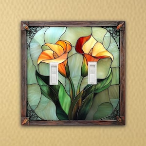Art Nouveau Calla Lilys Stained Glass inspired Design-Wall Switch Plate outlet cover rocker plate home decor wall plate covers gift