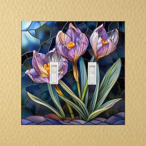 Stained glass Inspired Purple Crocus light switch plate Wall Switch Plate outlet cover rocker switch plates home decor wall plate covers