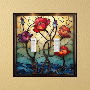 Stained glass Inspired Poppies Light Switch Plate Outlet covers switch plate wall decor rocker plate home gift wall plate decor art nouveau