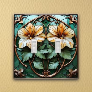 Art Nouveau Snapdragons-stained glass Inspired design Wall Switch Plate outlet cover light switch plate wall plate covers light switch cover