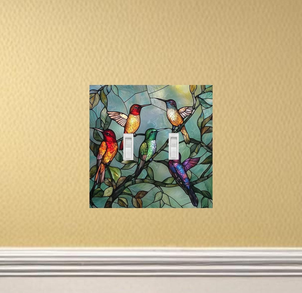 Radiant Hummingbirds Light Switch Plate cover outlet blank housewarming gift home decor lightswitch stained glass inspired wall art nouveau