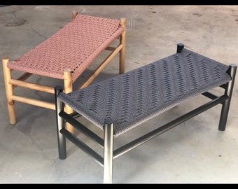 Modern Style Bench • Mudroom / Entryway Bench, Hand Woven End of Bed Stool •Handmade,minimalist ,hand made , walnut vood, instagram:eldeörgü