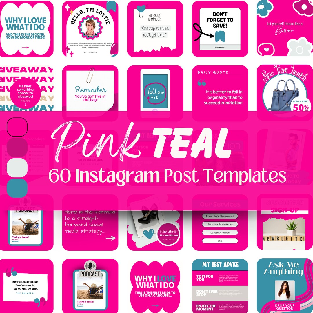 60 Instagram Post Templates for Canva Hot Pink Small Business Social ...