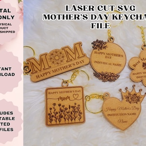 Mother&#39;s Day Keychain Svg, Laser Cut Svg, Mother&#39;s Day Keychain, Laser Cut File, Tested Laser Cut File, Glowforge Svg, Keychain Svg, Laser