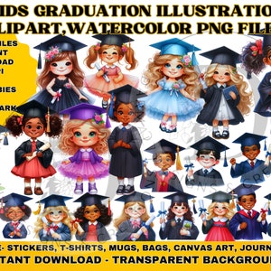 Graduation Kid Clipart, Preschool Png, Preschool Grad Clipart, Cap, Graduation Gown, Graduation Clipart, kids Grad 2024, Cute Kids Png, Png.